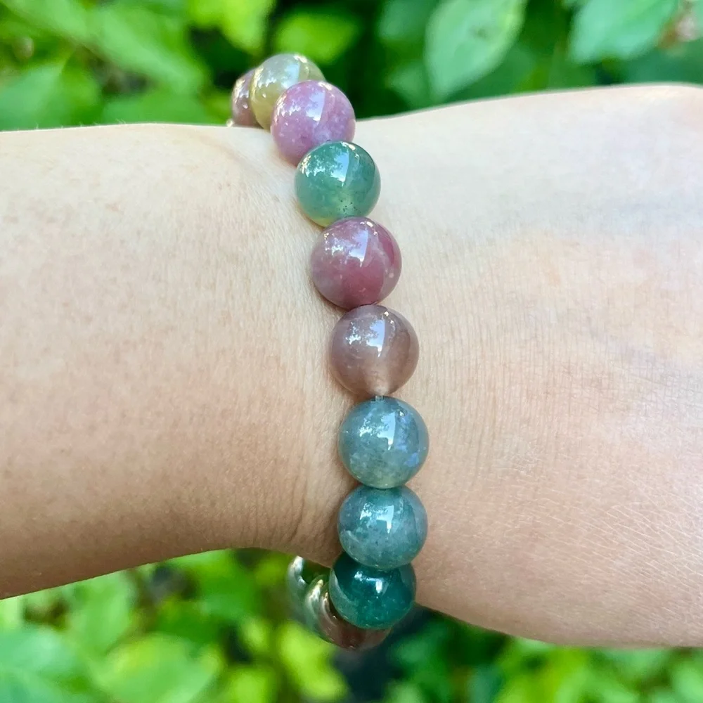 10mm stretchable rainbow‎ color moss agate bracelet